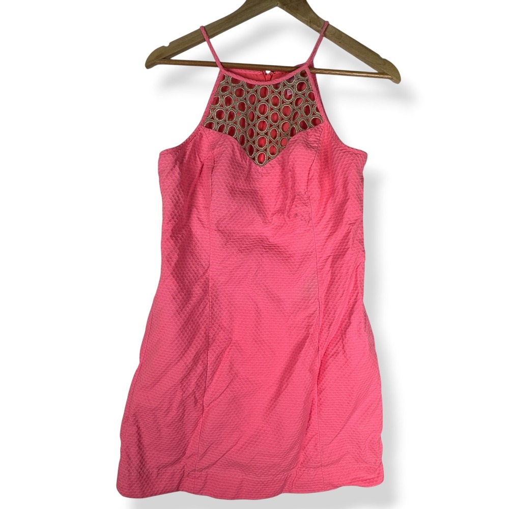 Lilly Pulitzer Larina Shift Dress Pink Sun Ray Size 6 Resort Halter Feminine